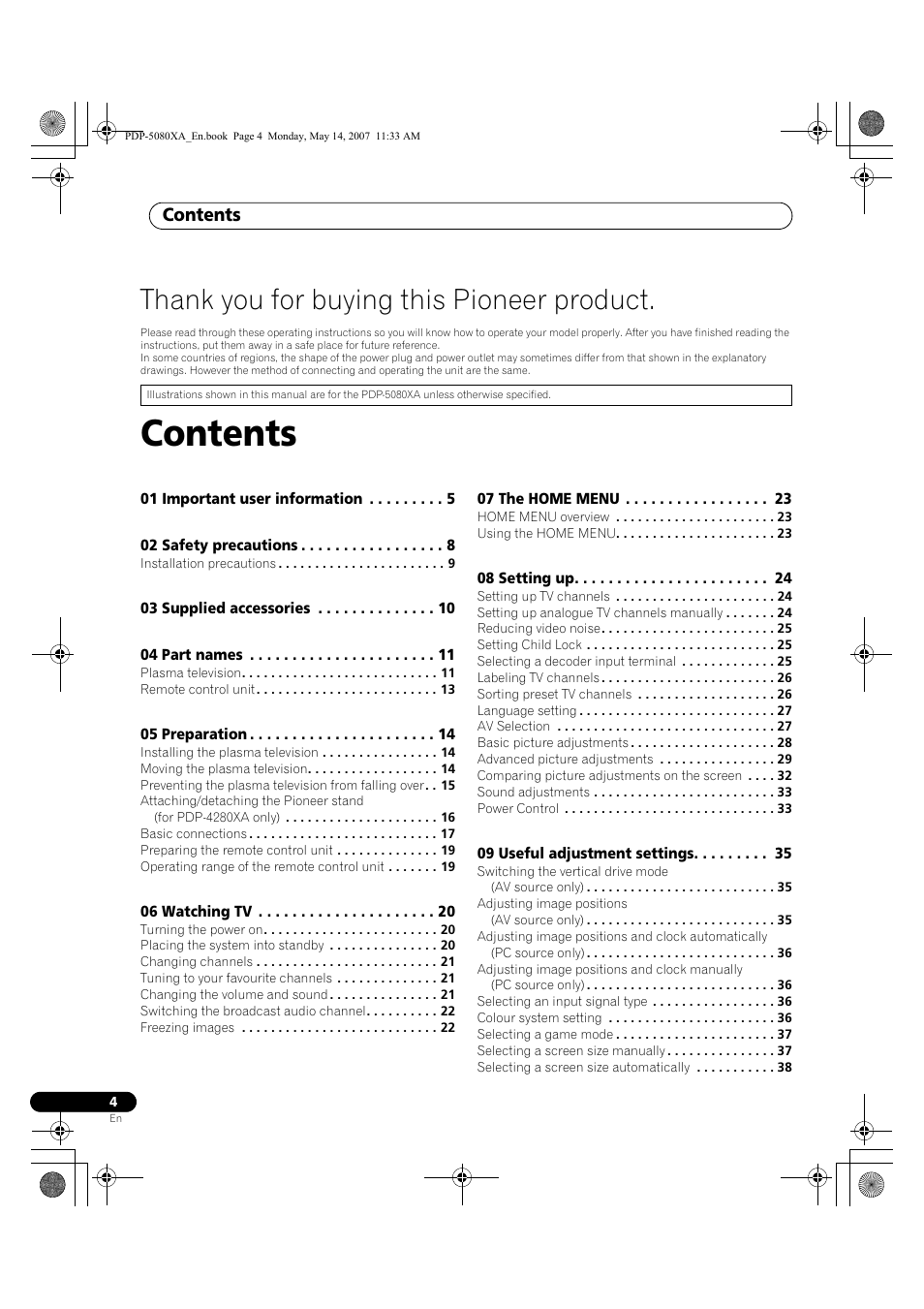 Pioneer PDP-4280XA User Manual | Page 4 / 364