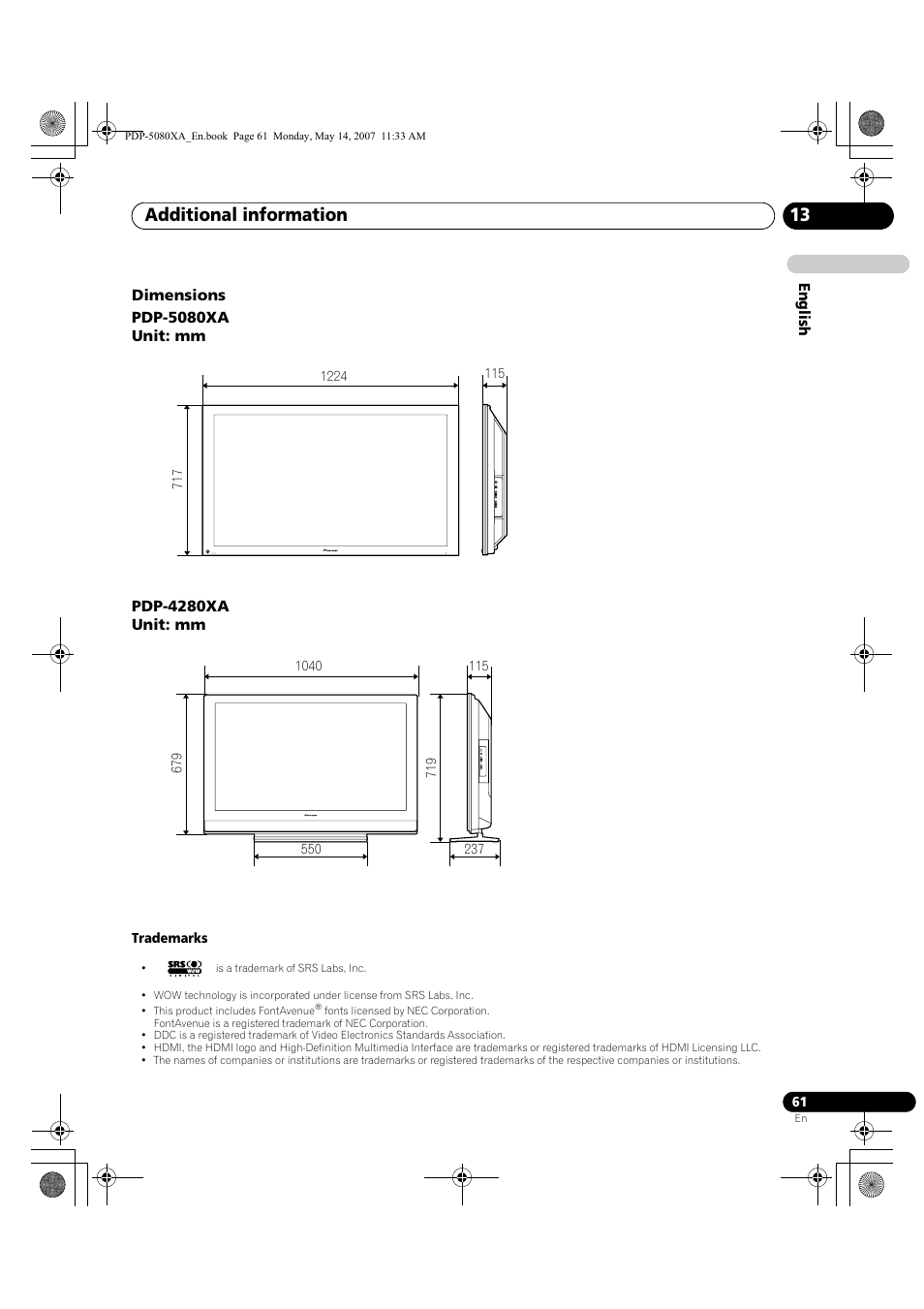 Additional information 13 | Pioneer PDP-4280XA User Manual | Page 61 / 364