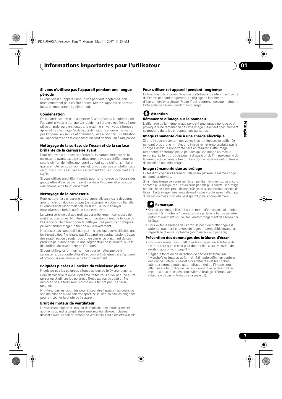Informations importantes pour l’utilisateur | Pioneer PDP-4280XA User Manual | Page 67 / 364