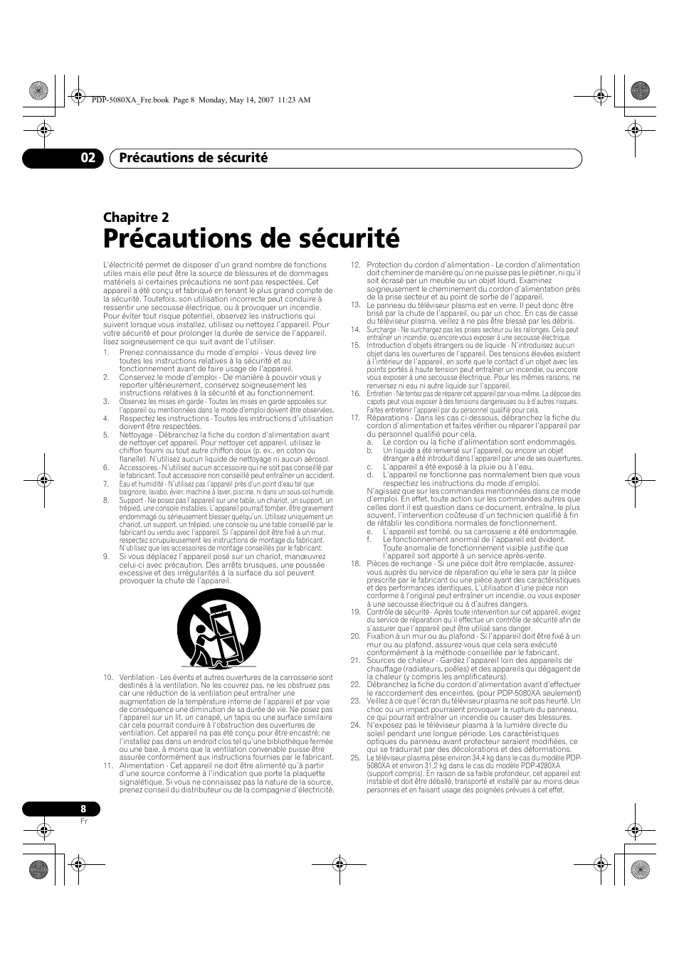 Précautions de sécurité, Précautions de sécurité 02, Chapitre 2 | Pioneer PDP-4280XA User Manual | Page 68 / 364