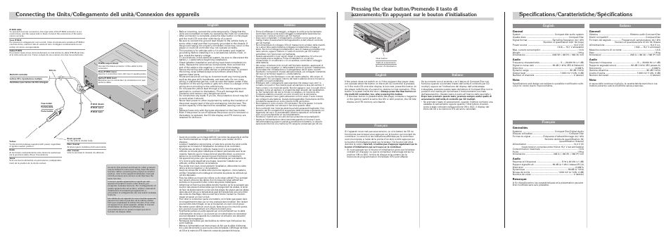 Specifications/caratteristiche/spécifications, English italiano français italiano, English | English italiano, Français | Pioneer CDX-P670 User Manual | Page 3 / 4