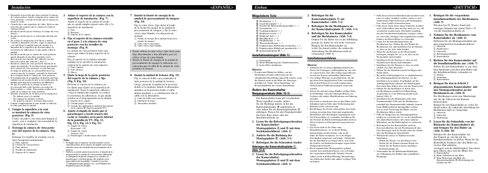 Instalación <espanõl, Einbau <deutsch, Mitgelieferte teile | Installationsbeispiel (abb. 1), Installationsverfahren | Pioneer ND-BC20PA User Manual | Page 3 / 8