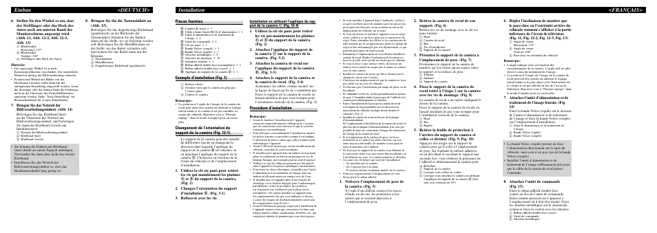 Einbau <deutsch, Installation <français, Pièces fournies | Exemple d’installation (fig. 1), Procédure d’installation | Pioneer ND-BC20PA User Manual | Page 4 / 8