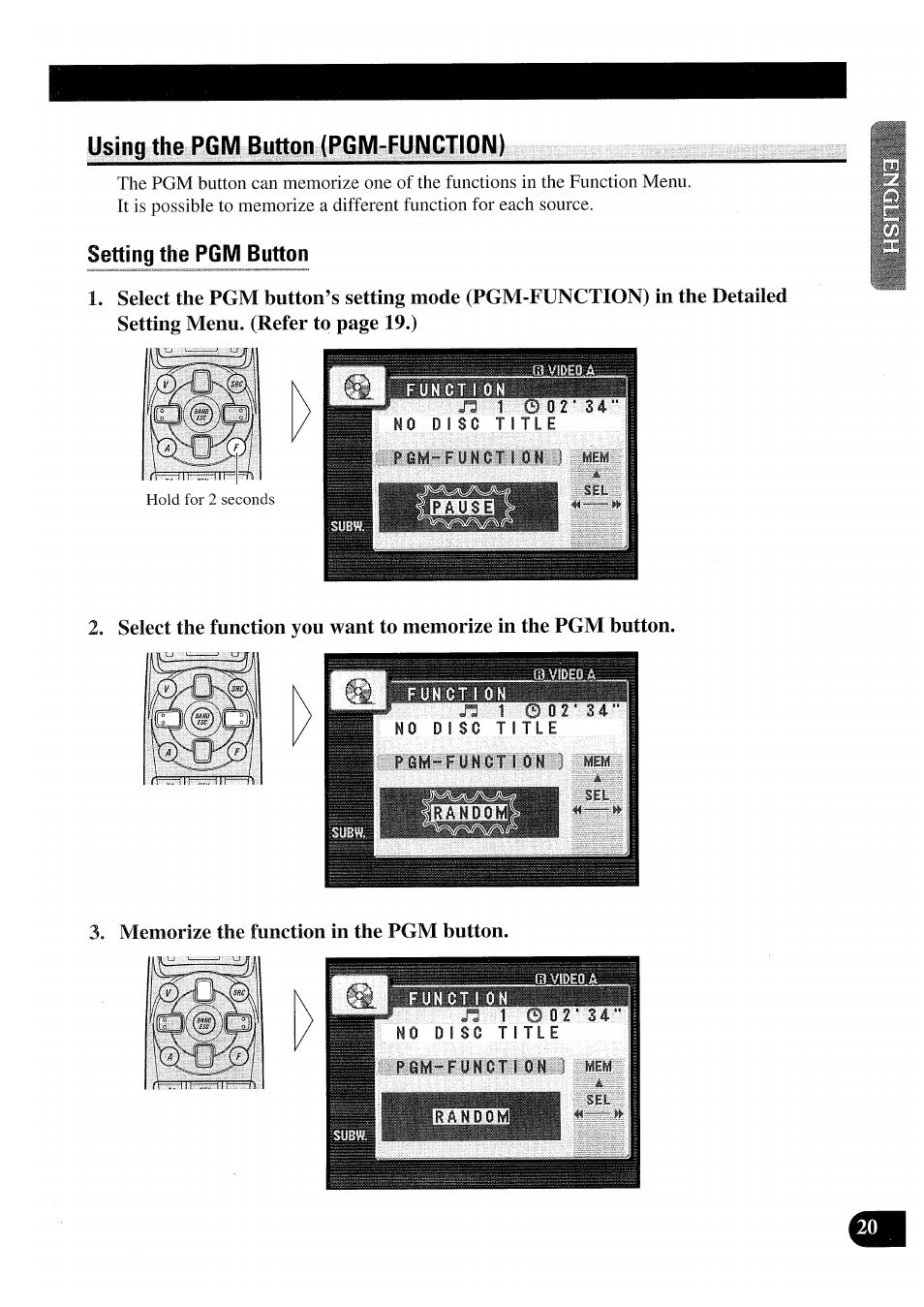 Using the pgm button (pgm-function), Mhliel | Pioneer AVX-P7000CD User Manual | Page 21 / 80