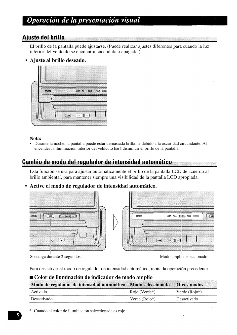 Ajuste del brillo, Ajuste al brillo deseado, Nota | Operación de la presentación visual | Pioneer AVX-P7000CD User Manual | Page 36 / 80