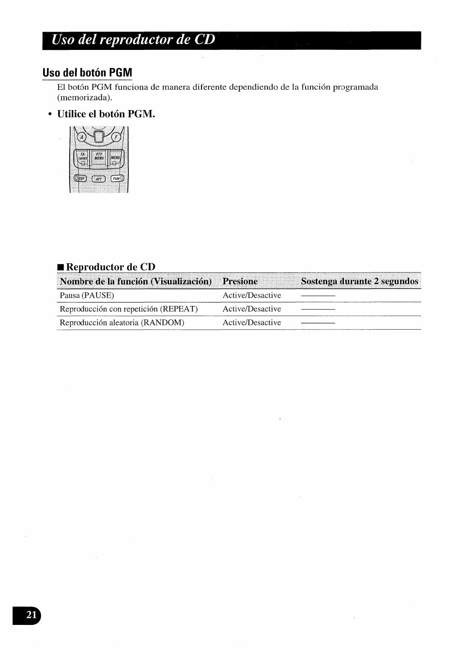 Utilice el botón pgm, I reproductor de cd, Uso del reproductor de cd | Pioneer AVX-P7000CD User Manual | Page 48 / 80
