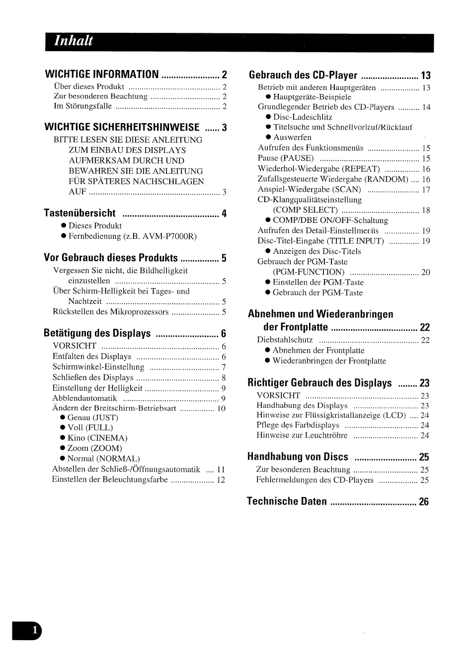 Inhalt | Pioneer AVX-P7000CD User Manual | Page 54 / 80