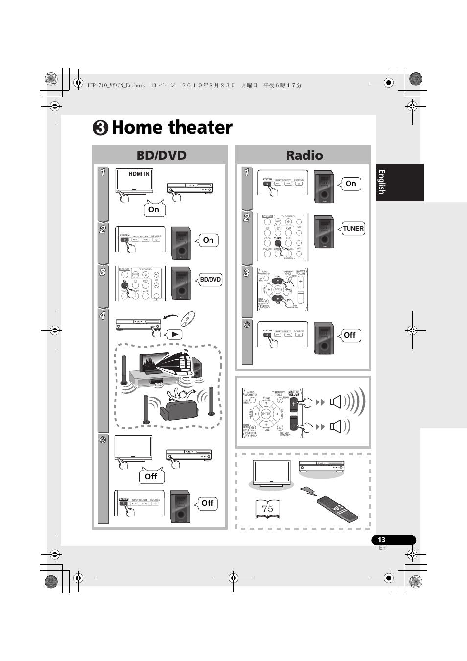 Home theater, Bd/dvd radio, On off off off on | Pioneer HTP-710 User Manual | Page 13 / 272