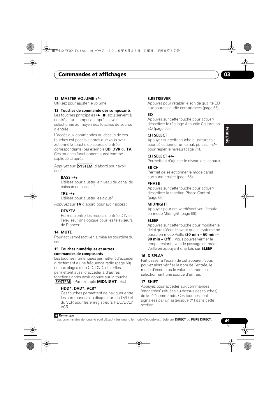 Commandes et affichages 03 | Pioneer HTP-710 User Manual | Page 139 / 272