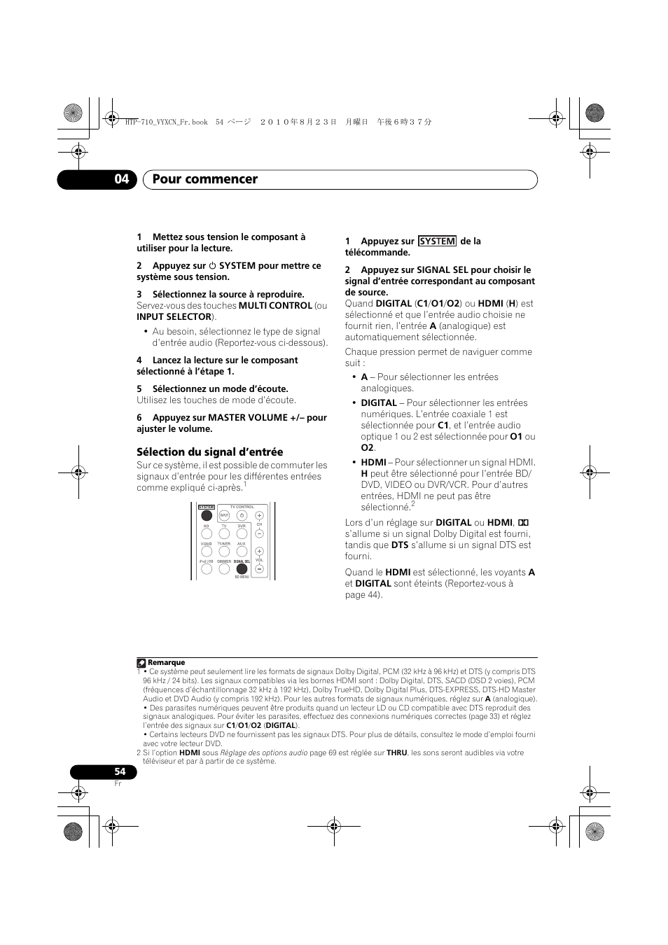 Sélection du signal d’entrée, Pour commencer 04 | Pioneer HTP-710 User Manual | Page 144 / 272