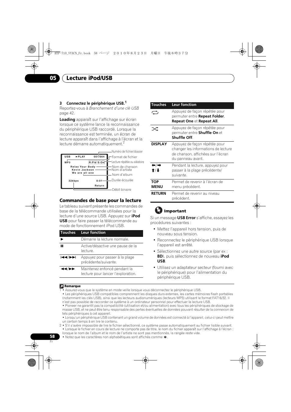 Commandes de base pour la lecture, Compatibilité des fichiers audio, Lecture ipod/usb 05 | Pioneer HTP-710 User Manual | Page 148 / 272