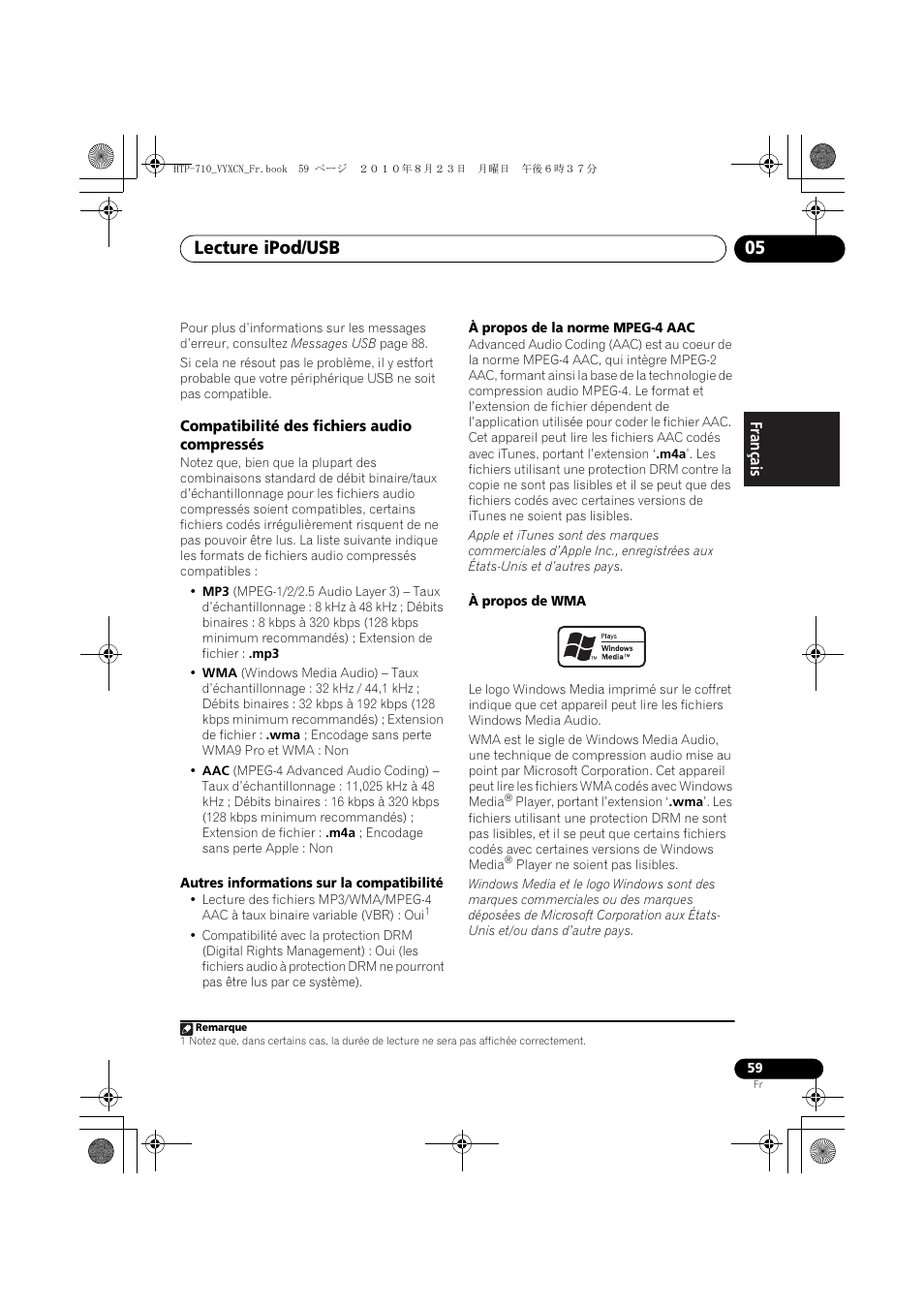 Compatibilité des fichiers audio compressés, Compressés, Lecture ipod/usb 05 | Pioneer HTP-710 User Manual | Page 149 / 272
