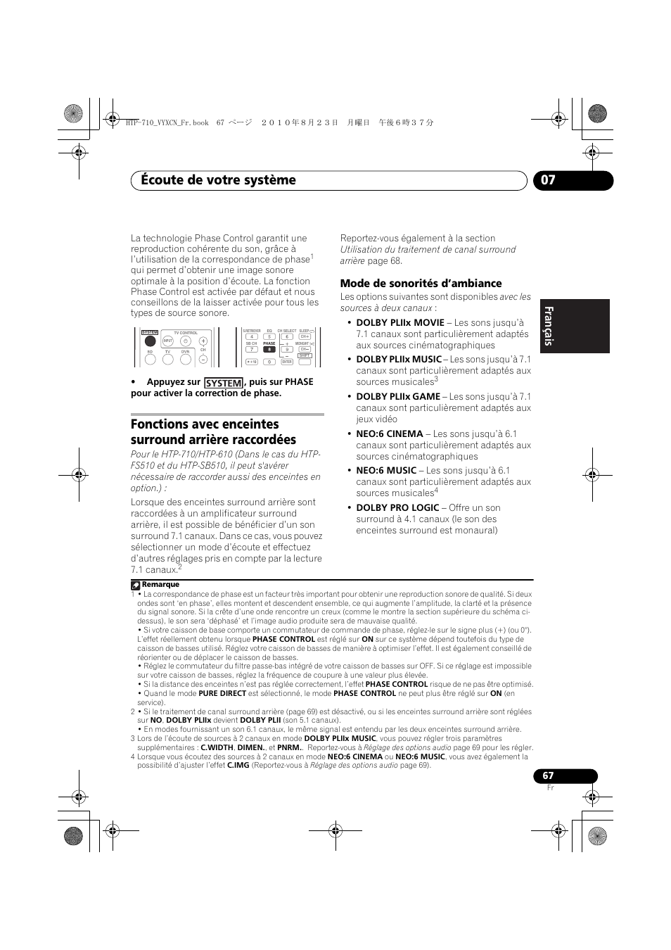 Mode de sonorités d’ambiance, Écoute de votre système 07, Français | Pioneer HTP-710 User Manual | Page 157 / 272