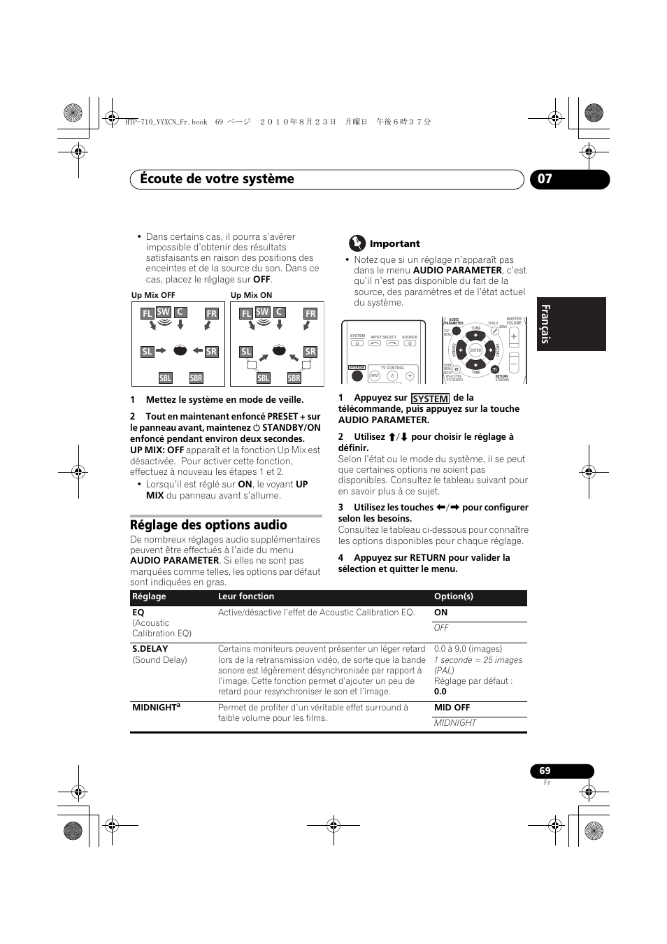 Réglage des options audio, Écoute de votre système 07, Français | Pioneer HTP-710 User Manual | Page 159 / 272