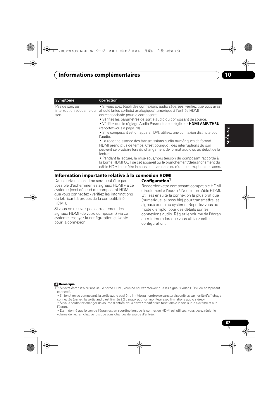 Informations complémentaires 10 | Pioneer HTP-710 User Manual | Page 177 / 272