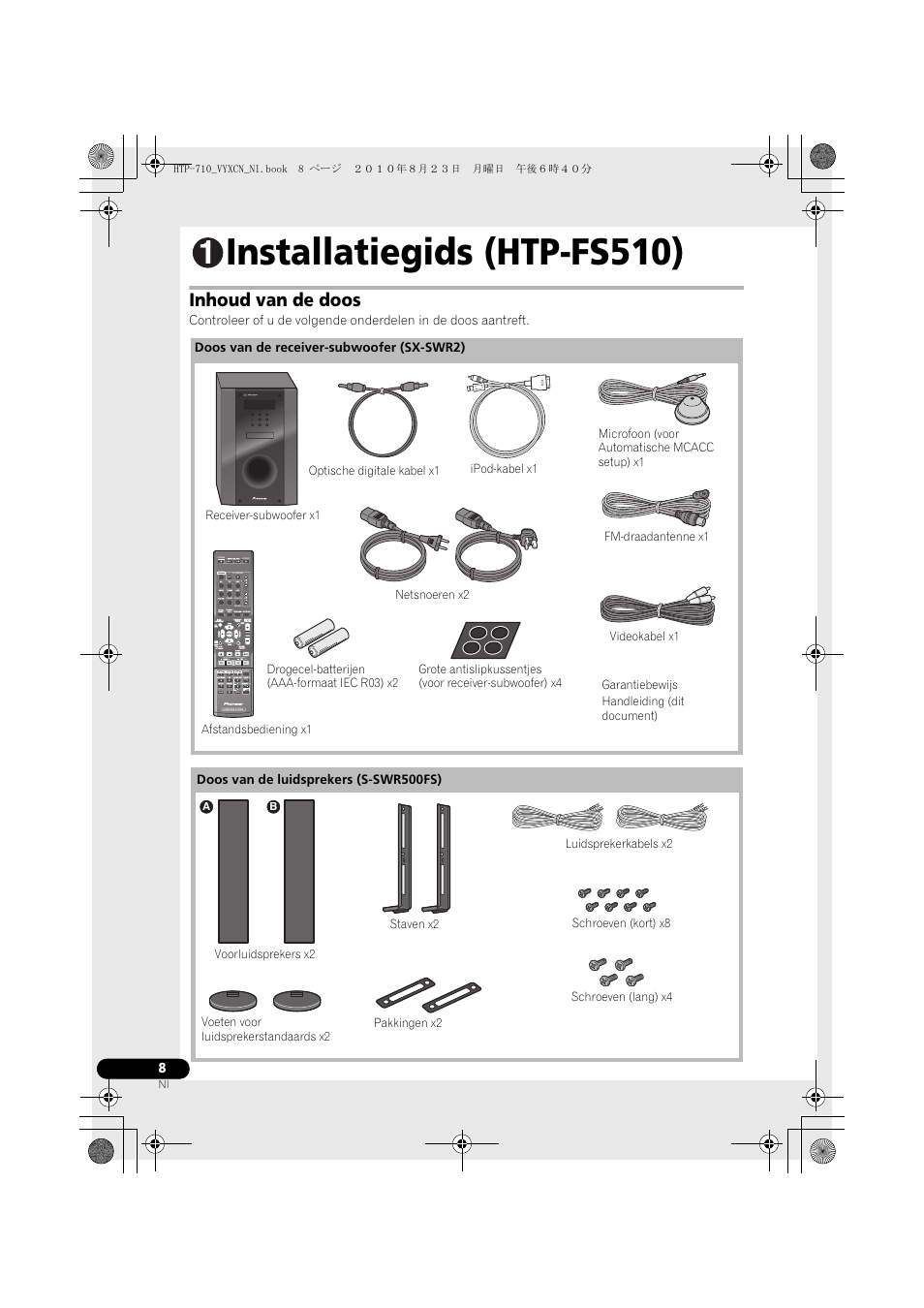 Installatiegids (htp-fs510), Inhoud van de doos | Pioneer HTP-710 User Manual | Page 188 / 272