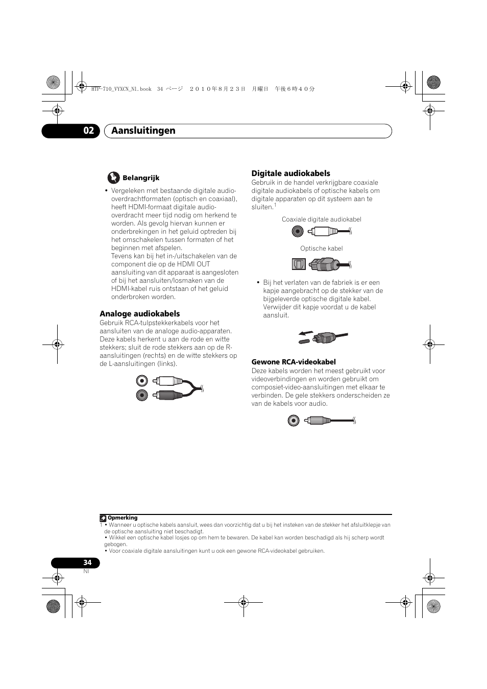 Analoge audiokabels, Digitale audiokabels, Aansluitingen 02 | Pioneer HTP-710 User Manual | Page 214 / 272