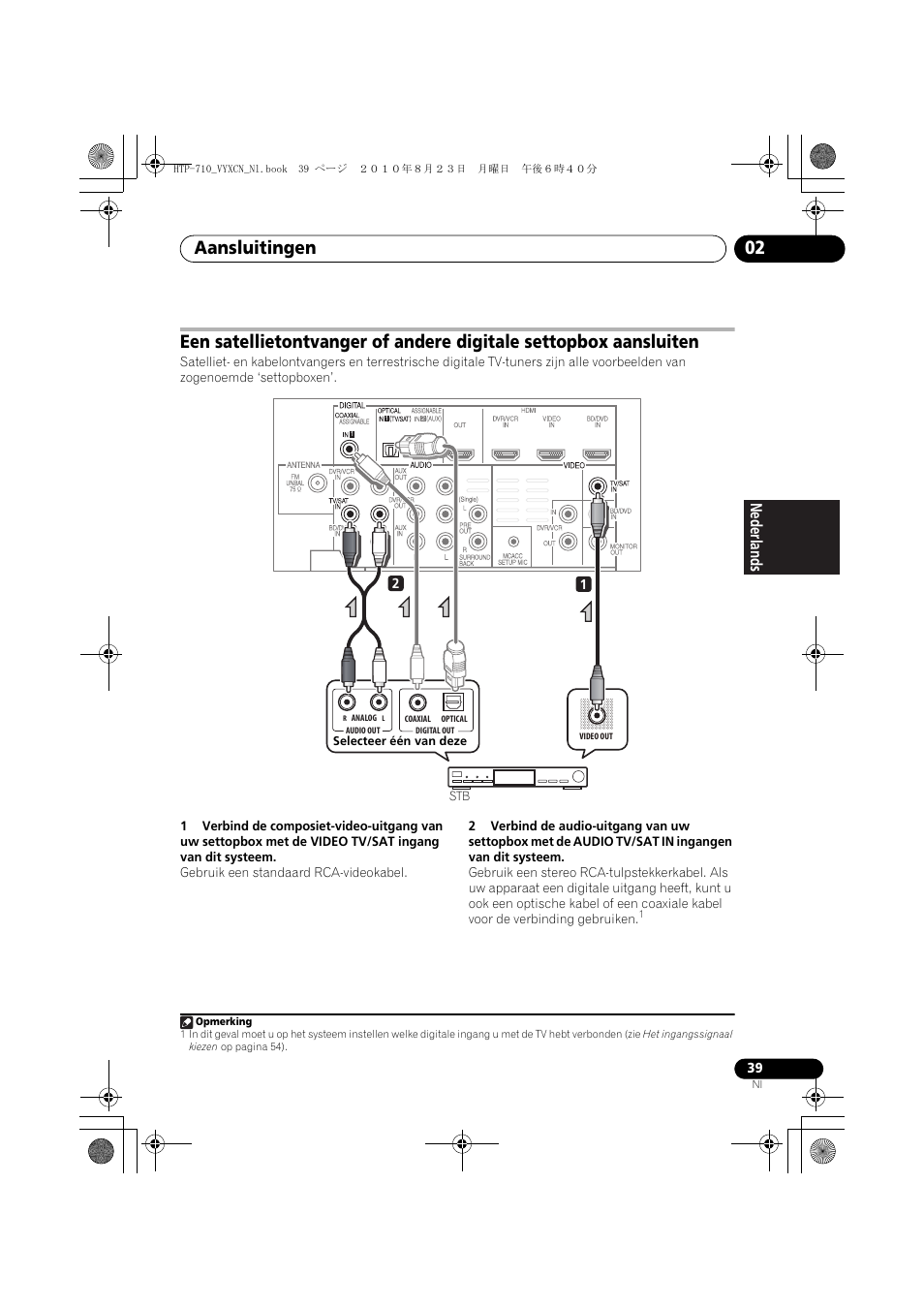 Selecteer één van deze, Aansluitingen 02, Nederlands | Pioneer HTP-710 User Manual | Page 219 / 272