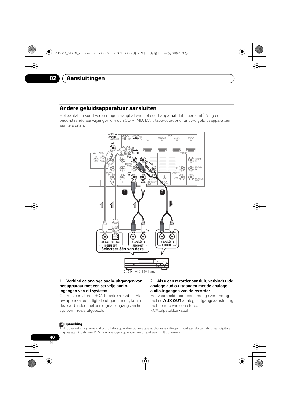 Andere geluidsapparatuur aansluiten, Selecteer één van deze, Aansluitingen 02 | Pioneer HTP-710 User Manual | Page 220 / 272