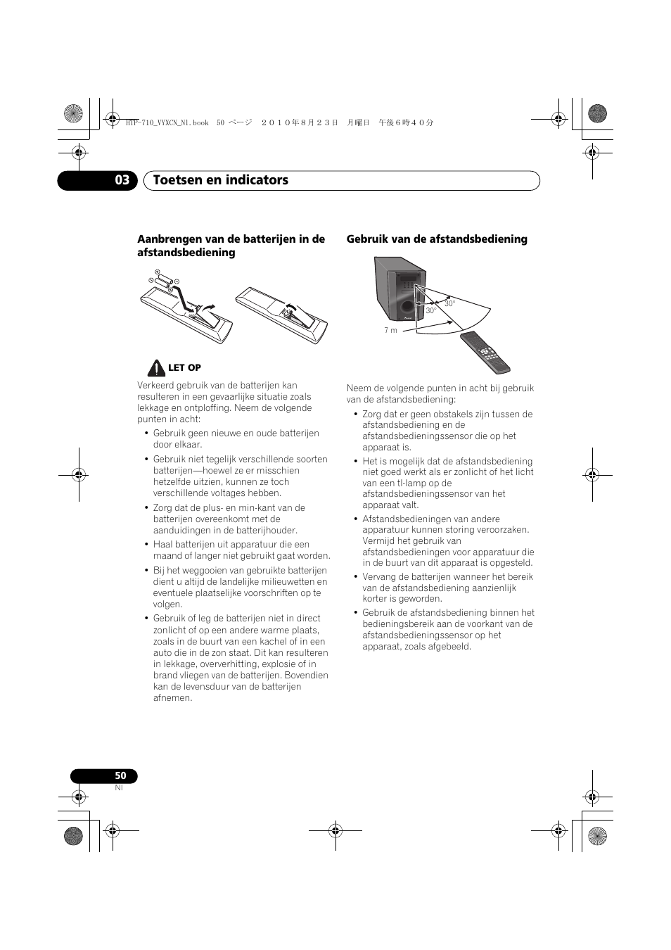 Gebruik van de afstandsbediening, Toetsen en indicators 03 | Pioneer HTP-710 User Manual | Page 230 / 272