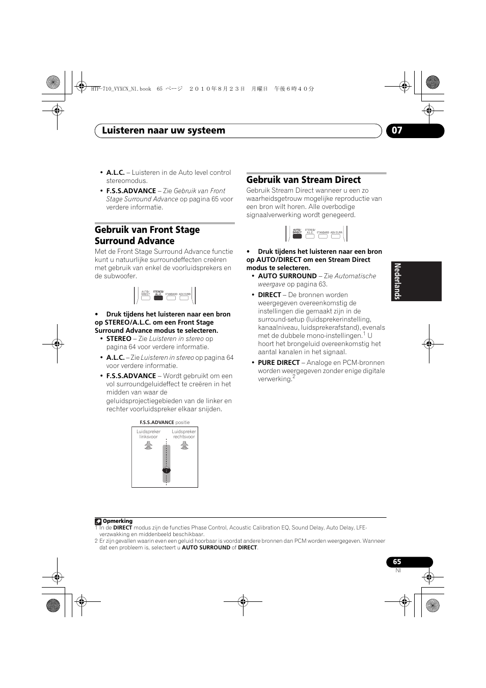 Gebruik van front stage surround advance, Gebruik van stream direct, Luisteren naar uw systeem 07 | Pioneer HTP-710 User Manual | Page 245 / 272