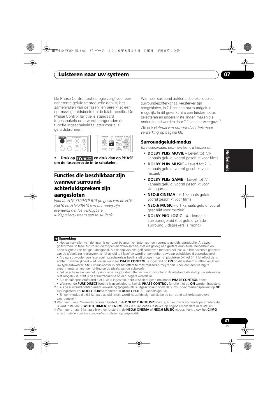Surroundgeluid-modus, Luisteren naar uw systeem 07, Nederlands | Pioneer HTP-710 User Manual | Page 247 / 272