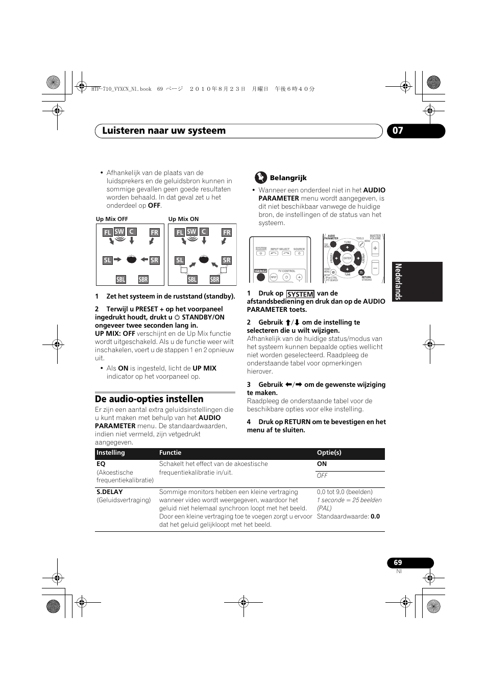 De audio-opties instellen, Luisteren naar uw systeem 07, Nederlands | Pioneer HTP-710 User Manual | Page 249 / 272