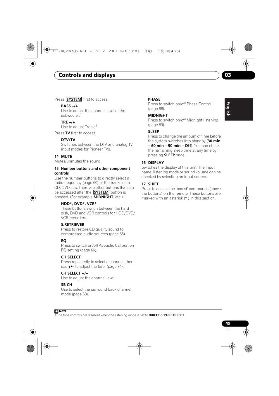 Controls and displays 03 | Pioneer HTP-710 User Manual | Page 49 / 272