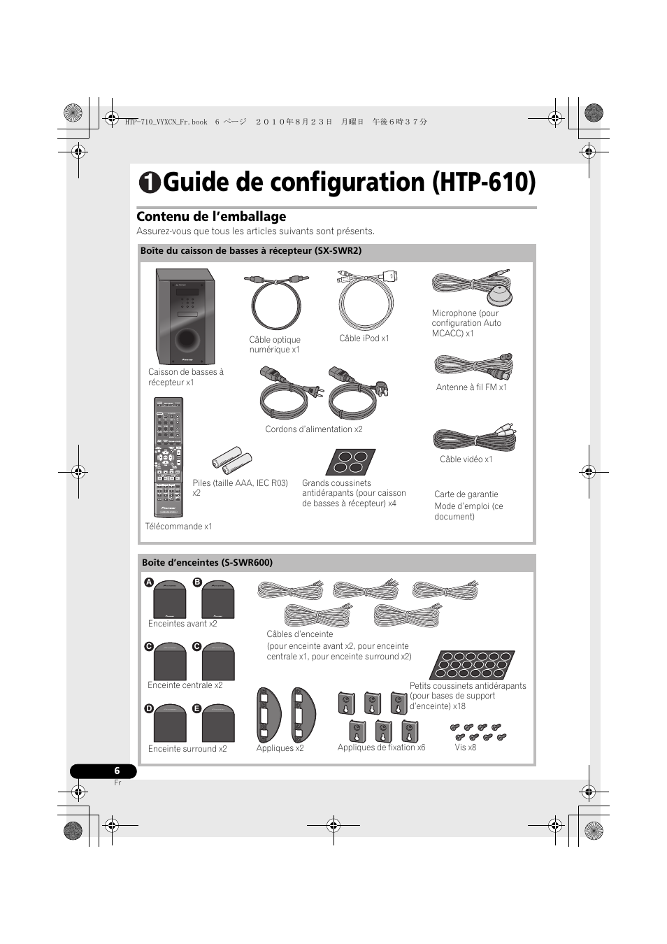 Guide de configuration (htp-610), Contenu de l’emballage | Pioneer HTP-710 User Manual | Page 96 / 272