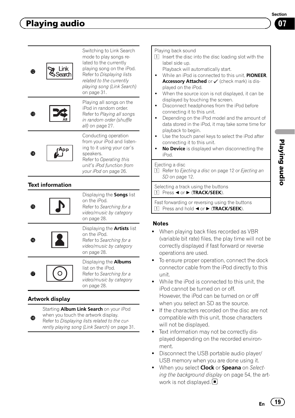 Playing audio | Pioneer AVH-6300BT User Manual | Page 19 / 76