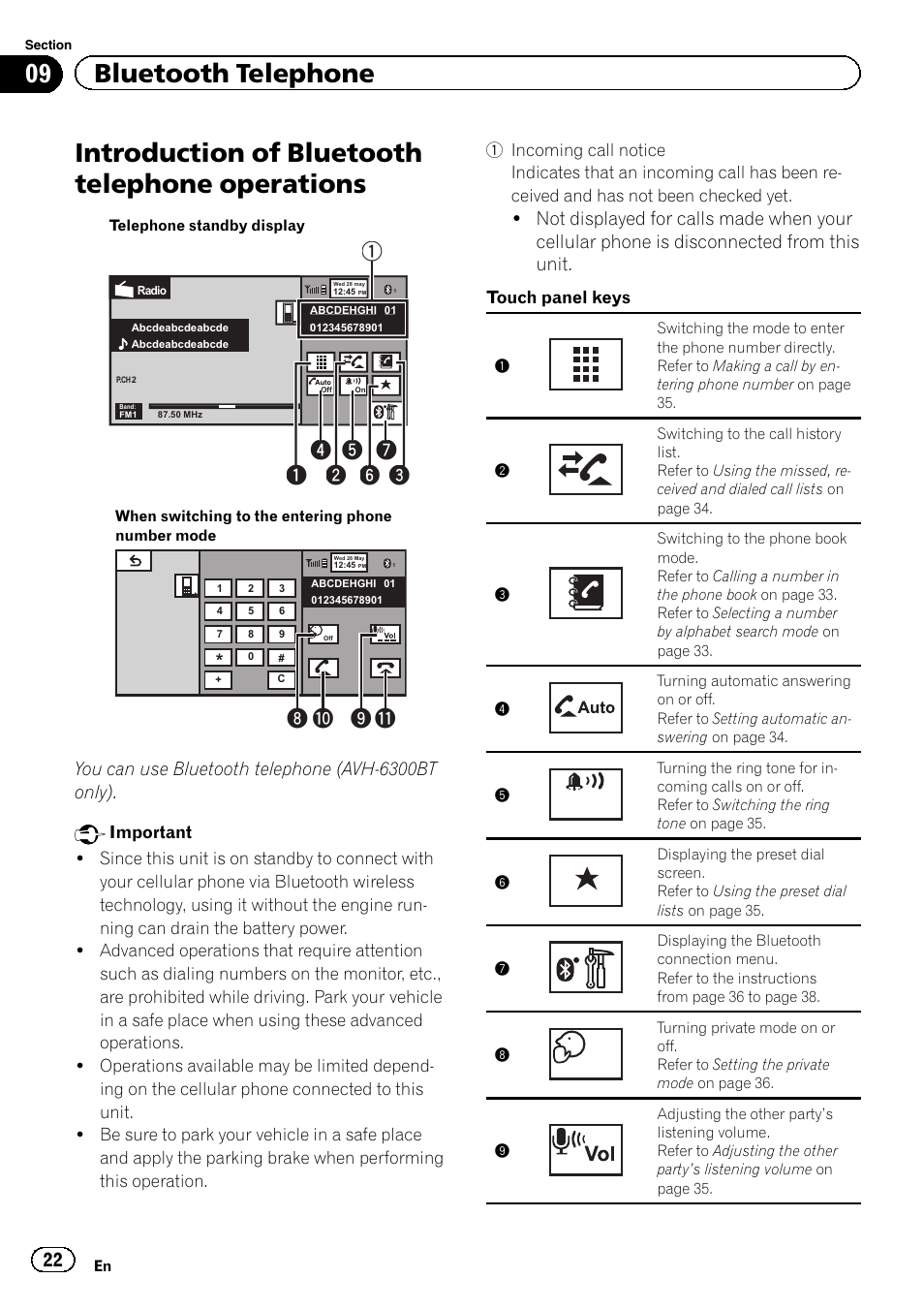 Operations, Introduction of bluetooth telephone operations, 09 bluetooth telephone | 8b a 9, You can use bluetooth telephone (avh-6300bt only) | Pioneer AVH-6300BT User Manual | Page 22 / 76