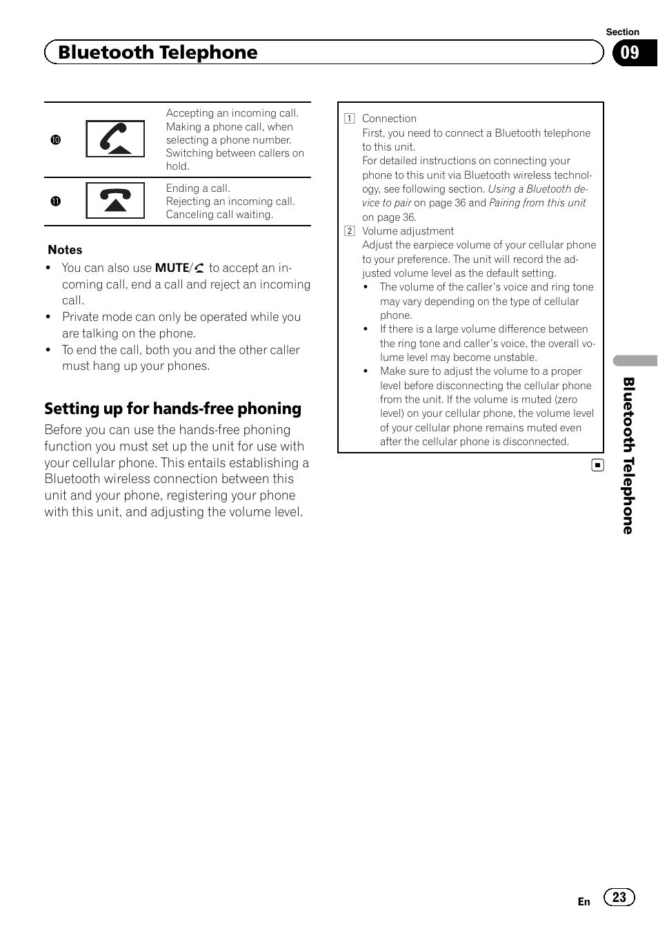 Setting up for hands-free phoning, Bluetooth telephone | Pioneer AVH-6300BT User Manual | Page 23 / 76