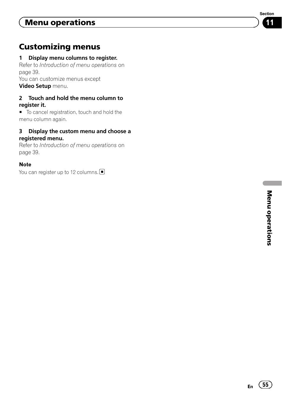 Customizing menus, Menu operations | Pioneer AVH-6300BT User Manual | Page 55 / 76