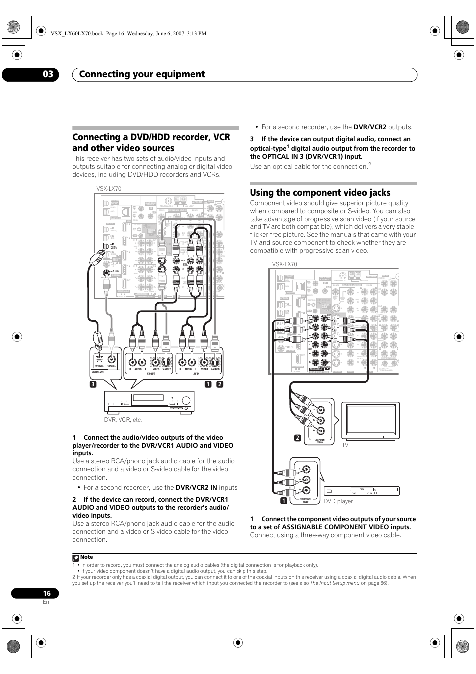 Connecting your equipment 03, Using the component video jacks, Vsx-lx70 | 21 tv dvd player | Pioneer VSX-LX70 User Manual | Page 16 / 99