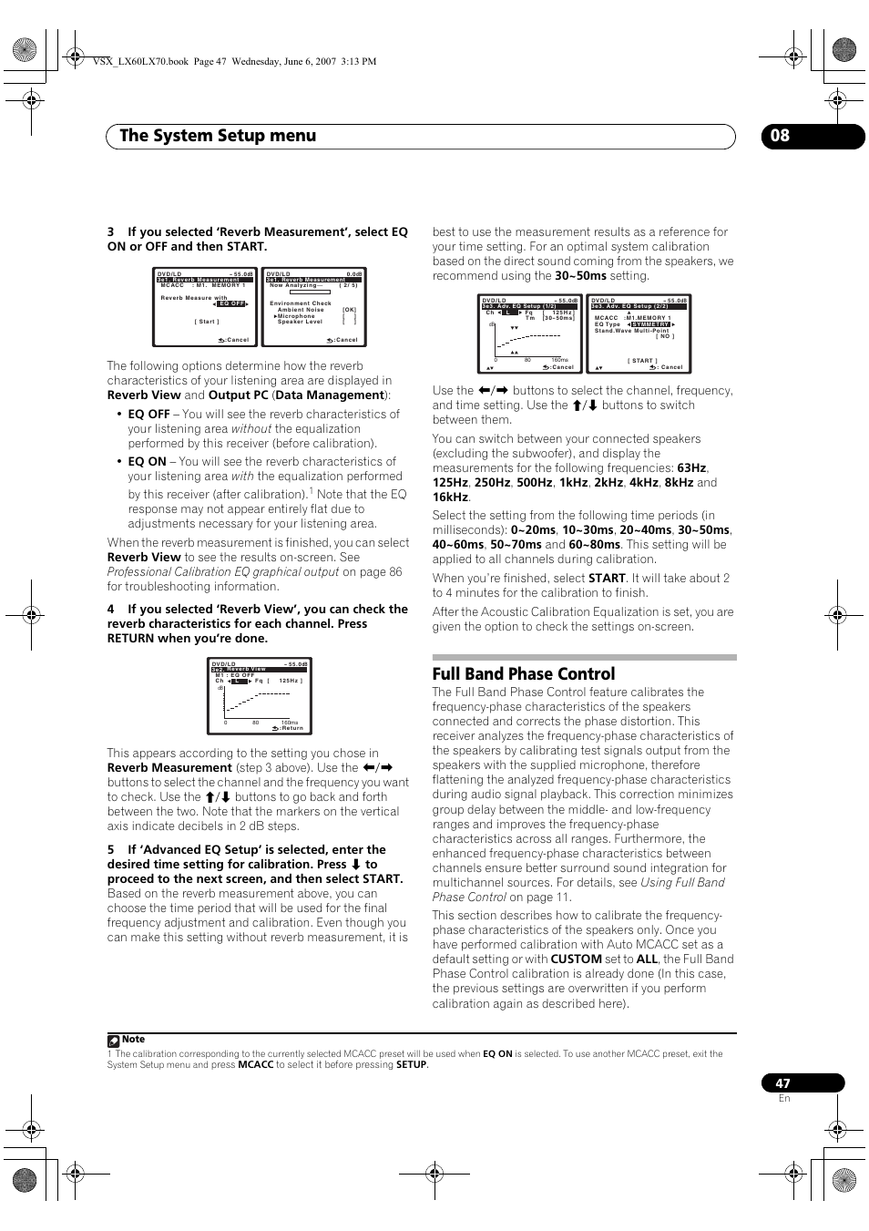 Full band phase control, The system setup menu 08 | Pioneer VSX-LX70 User Manual | Page 47 / 99