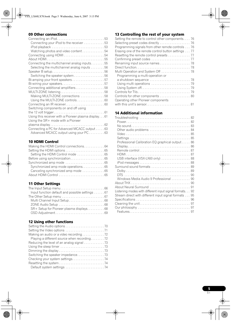 Pioneer VSX-LX70 User Manual | Page 5 / 99