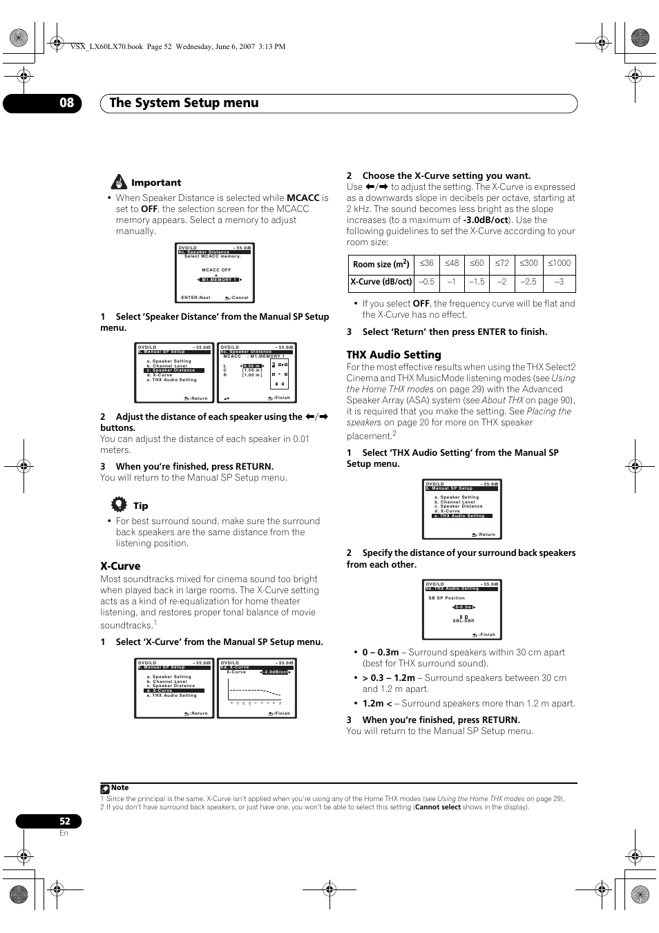 X-curve thx audio setting, The system setup menu 08, X-curve | Thx audio setting | Pioneer VSX-LX70 User Manual | Page 52 / 99