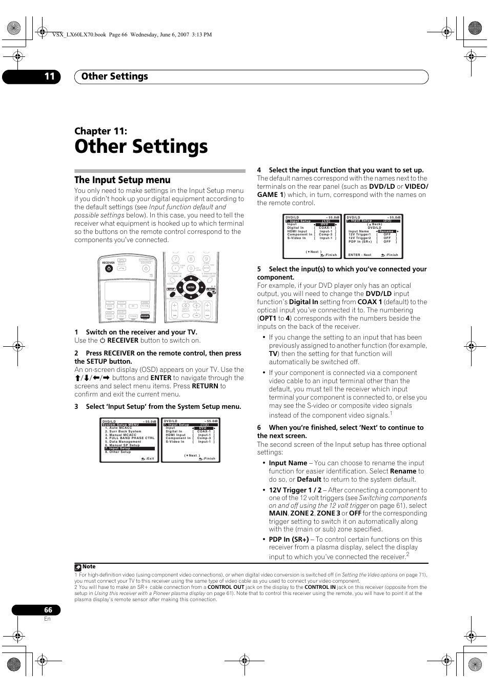11 other settings, The input setup menu, Other settings | Other settings 11, Chapter 11 | Pioneer VSX-LX70 User Manual | Page 66 / 99
