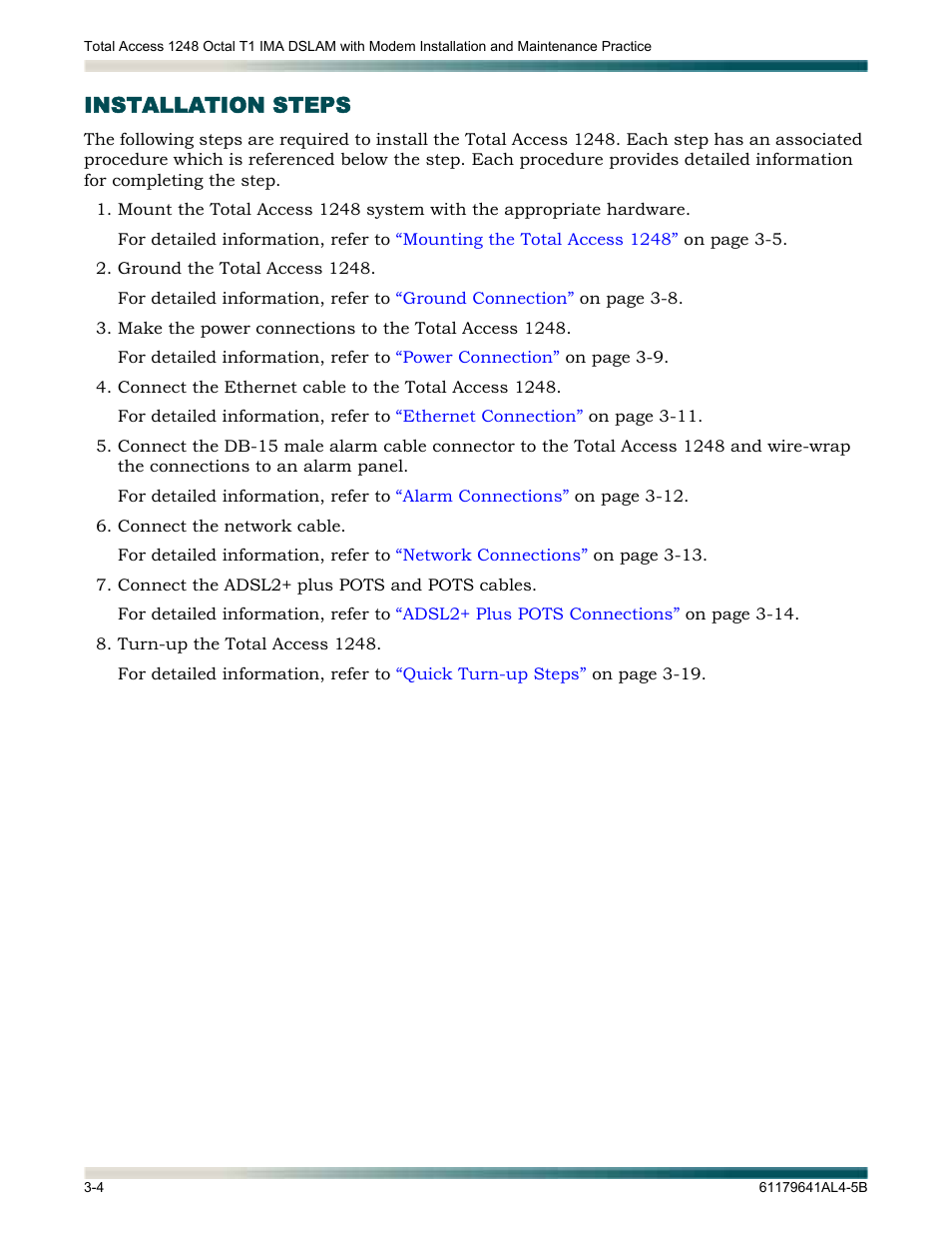 Installation steps, Installation steps -4 | ADTRAN 1248 User Manual | Page 28 / 236