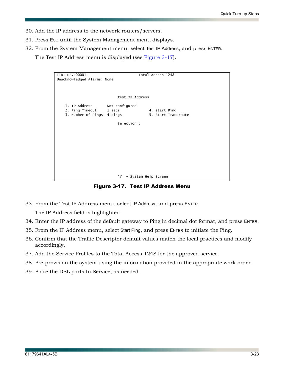 Figure 3-17. test ip address menu -23 | ADTRAN 1248 User Manual | Page 47 / 236