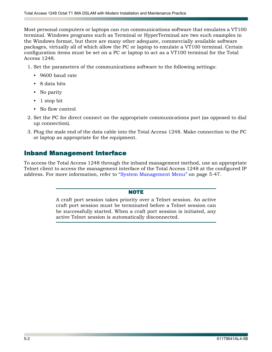 Inband management interface, Inband management interface -2 | ADTRAN 1248 User Manual | Page 54 / 236