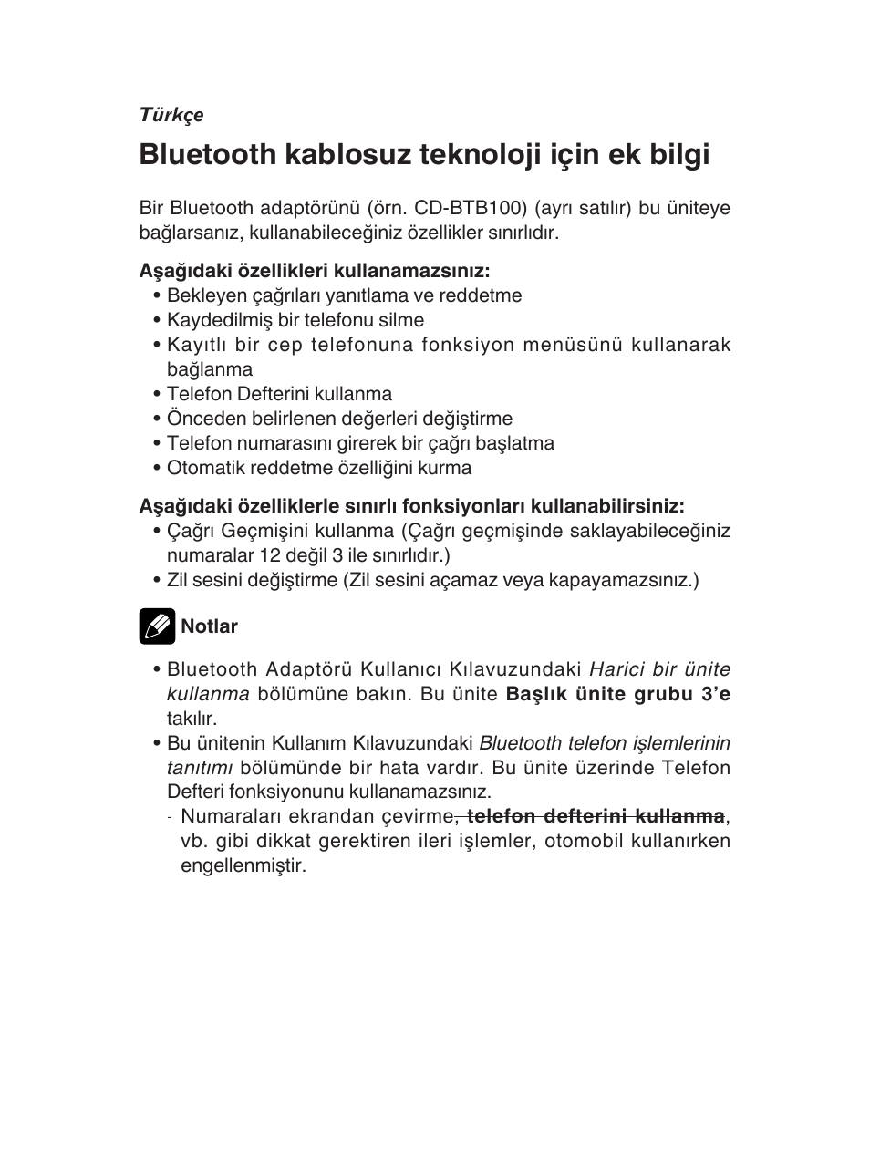 Bluetooth kablosuz teknoloji için ek bilgi | Pioneer AVH-5200BT User Manual | Page 16 / 24