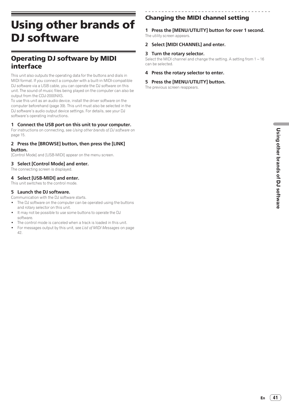 Using other brands of dj software, Operating dj software by midi interface | Pioneer CDJ-2000NXS User Manual | Page 41 / 47