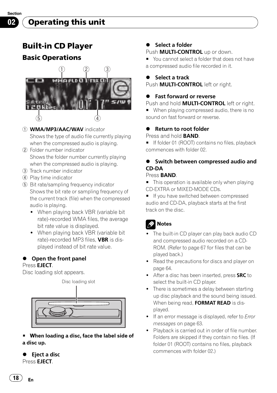 Built-in cd player, Basic operations 18, Operating this unit | Basic operations | Pioneer DEH-P7000UB User Manual | Page 18 / 70