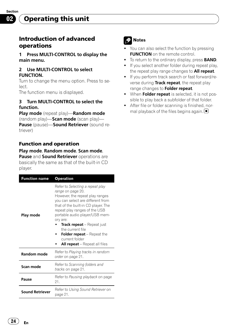 Introduction of advanced, Operations, Operating this unit | Introduction of advanced operations | Pioneer DEH-P7000UB User Manual | Page 24 / 70