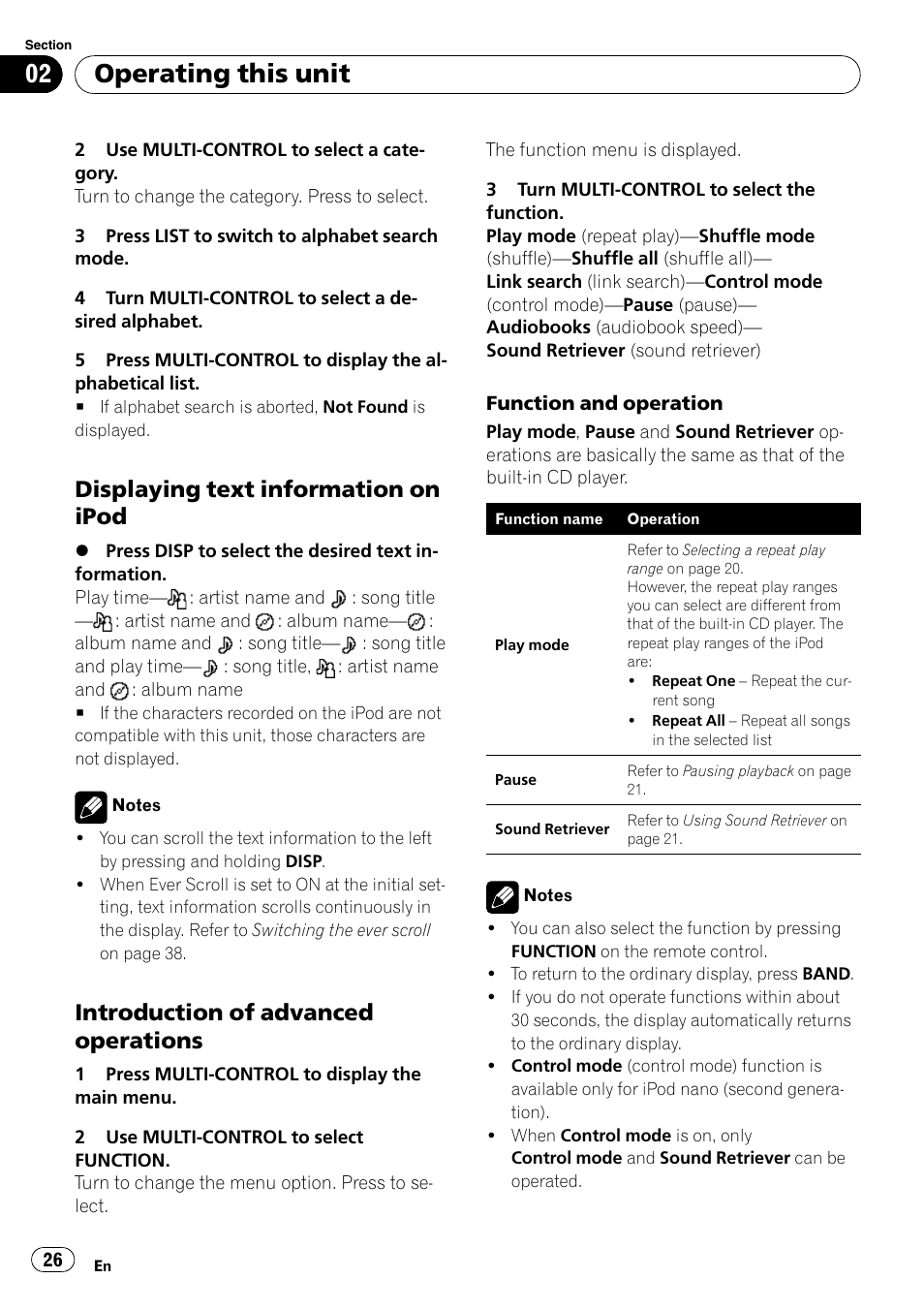 Displaying text information on, Ipod, Introduction of advanced | Operations, Operating this unit, Displaying text information on ipod, Introduction of advanced operations | Pioneer DEH-P7000UB User Manual | Page 26 / 70