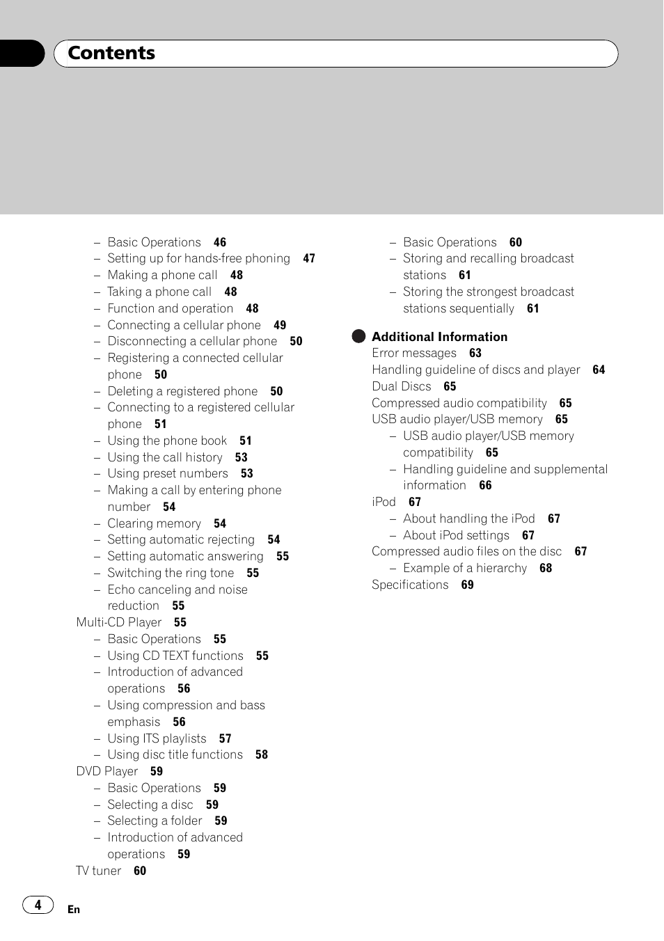 Pioneer DEH-P7000UB User Manual | Page 4 / 70