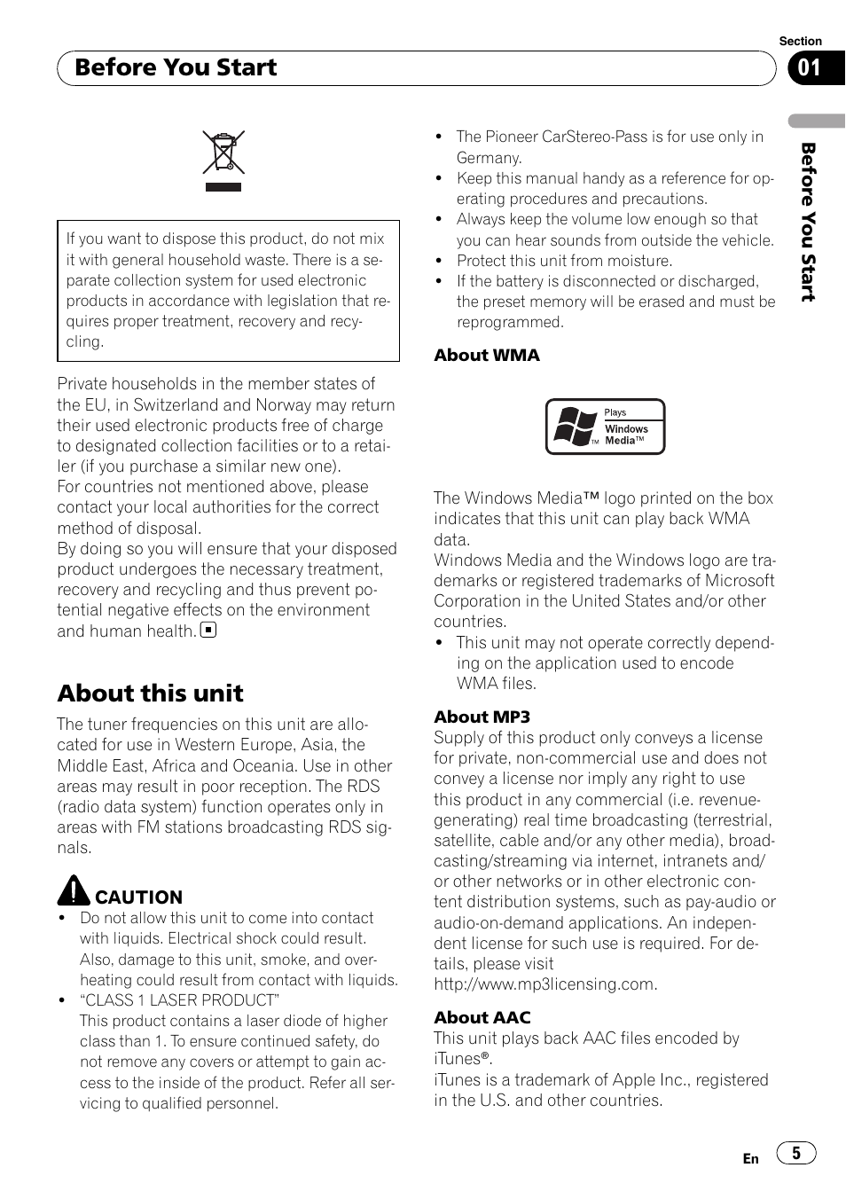 Before you start, About this unit | Pioneer DEH-P7000UB User Manual | Page 5 / 70