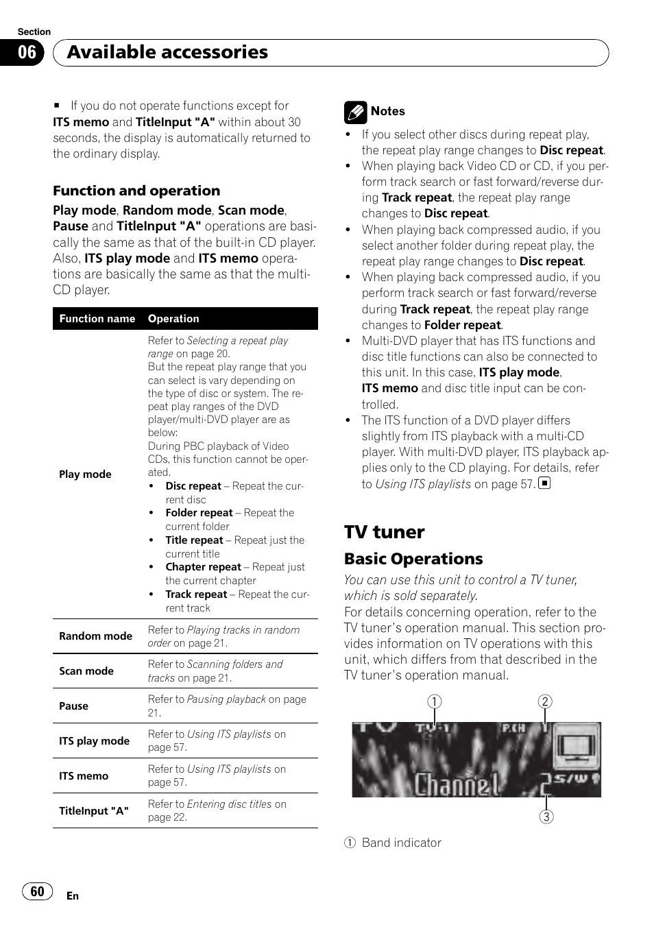 Tv tuner, Basic operations 60, Available accessories | Basic operations | Pioneer DEH-P7000UB User Manual | Page 60 / 70