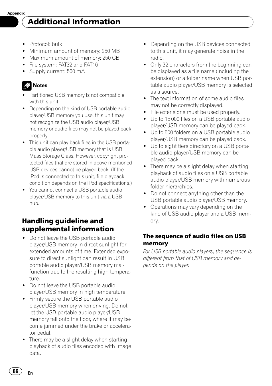 Handling guideline and supplemental, Information, Additional information | Handling guideline and supplemental information | Pioneer DEH-P7000UB User Manual | Page 66 / 70